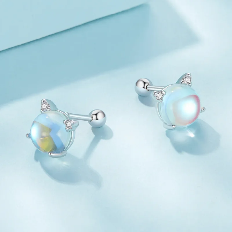 (zdjęcie do) Pandora Style Kolczyki Studs z Kocim Księżycem z Kamieniem Księżycowym - SCE1622 - Wyświetl 4