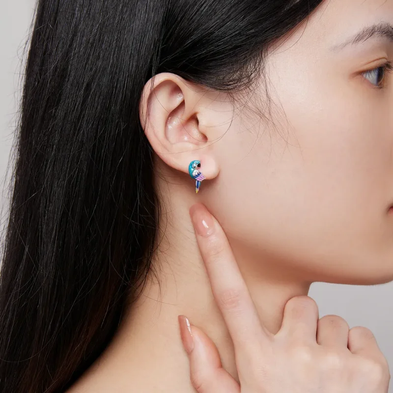 (zdjęcie do) Pandora Style Kolczyki z Papugą na Okrągłych Obręczach - BSE829 - Wyświetl 5