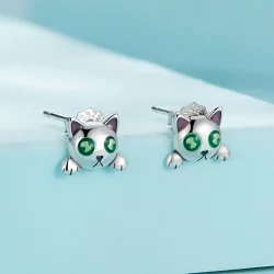 Pandora Style Kot Podświetlany Kolczyki w Stylu Studs - SCE1643