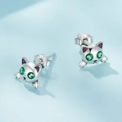 Pandora Style Kot Podświetlany Kolczyki w Stylu Studs - SCE1643