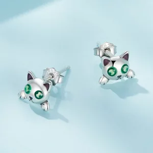 Pandora Style Kot Podświetlany Kolczyki w Stylu Studs - SCE1643