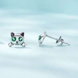 Pandora Style Kot Podświetlany Kolczyki w Stylu Studs - SCE1643