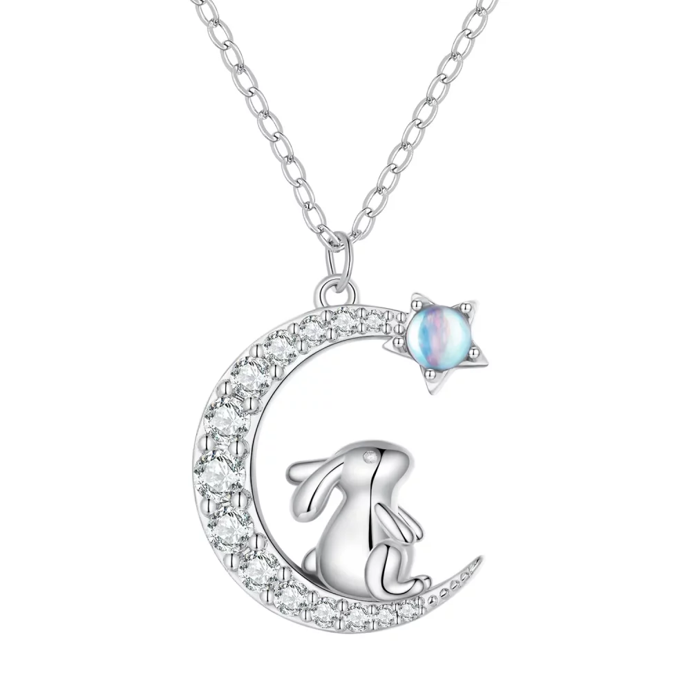Pandora Style Księżycowy Naszyjnik Z Królikiem - BSN302