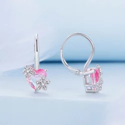 Pandora Style Kwiat Wiśniowy Kolczyki Wieszaki - BSE866