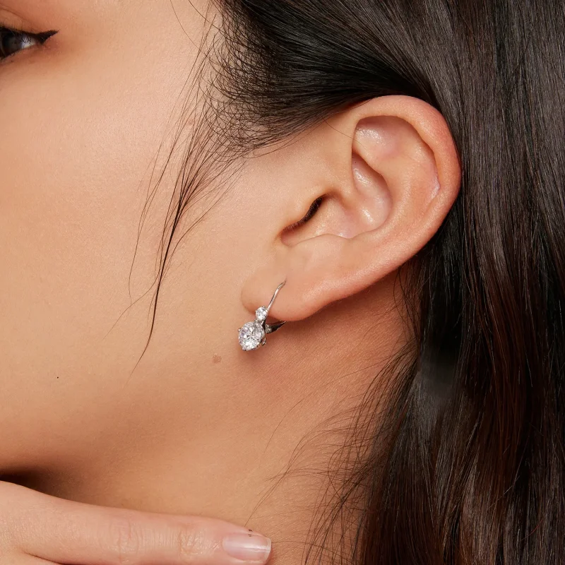 (zdjęcie do) Pandora Style Moissanite Kolczyki obwódka (Dwa certyfikaty) - MSE031 - Wyświetl 5