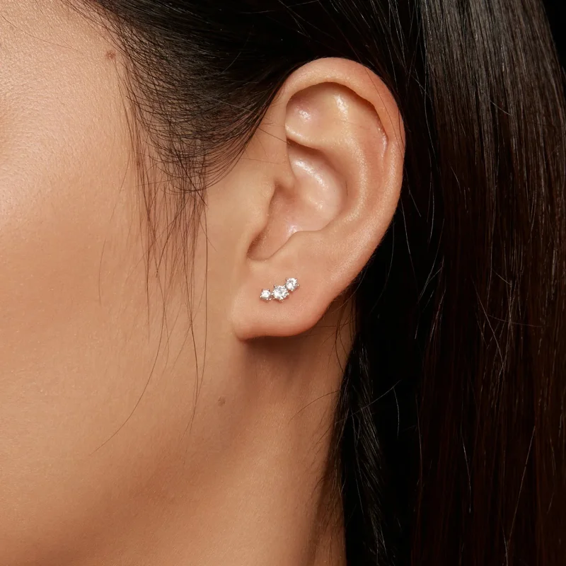 (zdjęcie do) Pandora Style Moissanite Studs Earrings (Jeden certyfikat) - MSE034 - Wyświetl 6