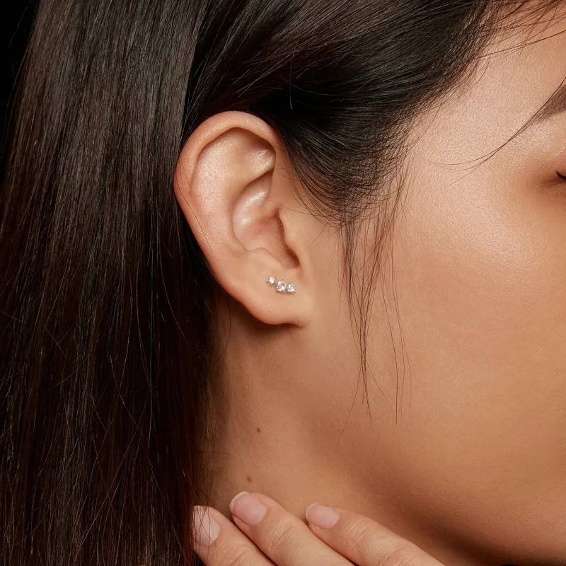 (zdjęcie do) Pandora Style Moissanite Studs Earrings (Jeden certyfikat) - MSE034 - Wyświetl 7