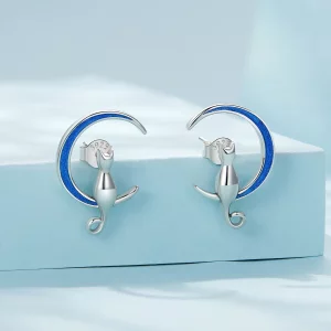 Pandora Style Moon Cat Studs Kolczyki - SCE1609