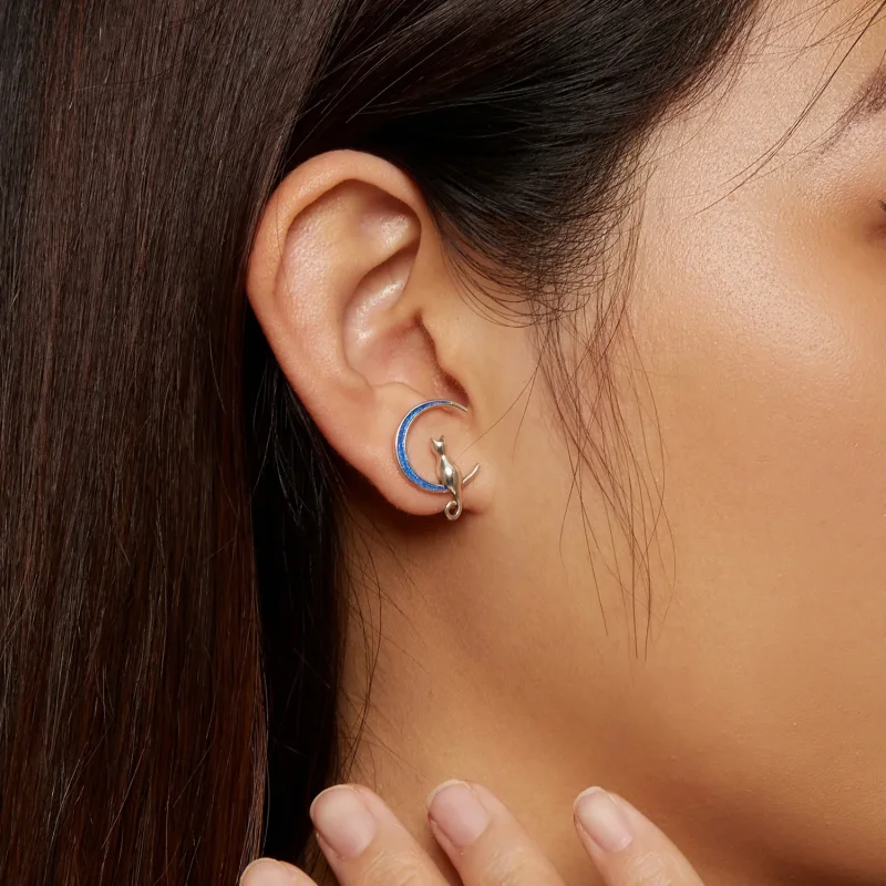 (zdjęcie do) Pandora Style Moon Cat Studs Kolczyki - SCE1609 - Wyświetl 5