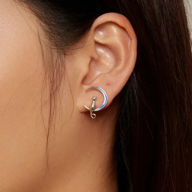 (zdjęcie do) Pandora Style Moon Cat Studs Kolczyki - SCE1609 - Wyświetl 7