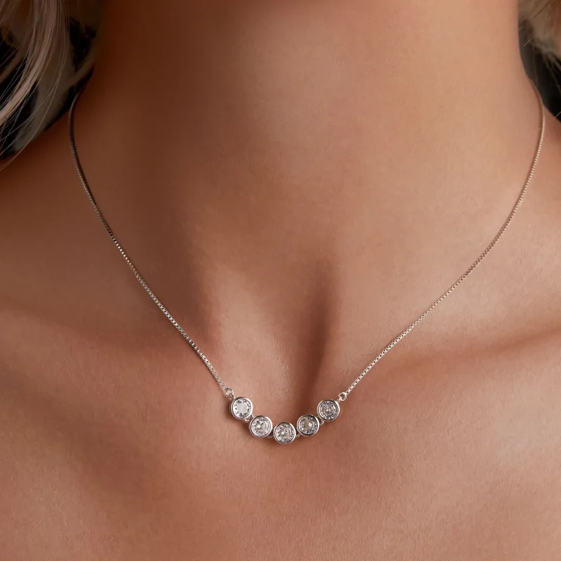 (zdjęcie do) Pandora Style Naszyjnik z 0,3 ct Moissanite (Jeden certyfikat) - MSN022 - Wyświetl 5