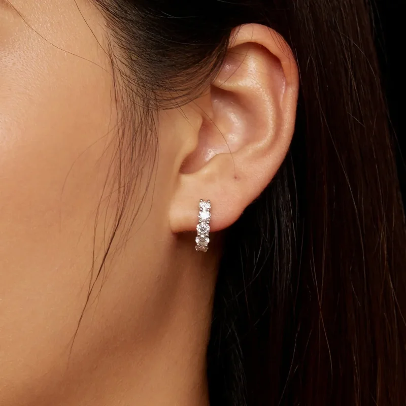 (zdjęcie do) Pandora Style Półkolisty Pierścień Moissanite Diamond Kolczyki - MSE033 - Wyświetl 6