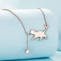 Pandora Style Rose Gold Naszyjnik z Rozkosznym Kociakiem - SCN232-C