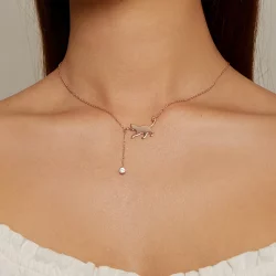 Pandora Style Rose Gold Naszyjnik z Rozkosznym Kociakiem - SCN232-C