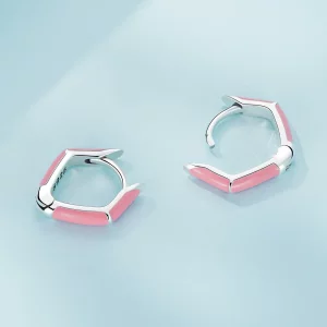 Pandora Style Różowe Diamentowe Kolczyki W Kształcie Koła - SCE1569-PK