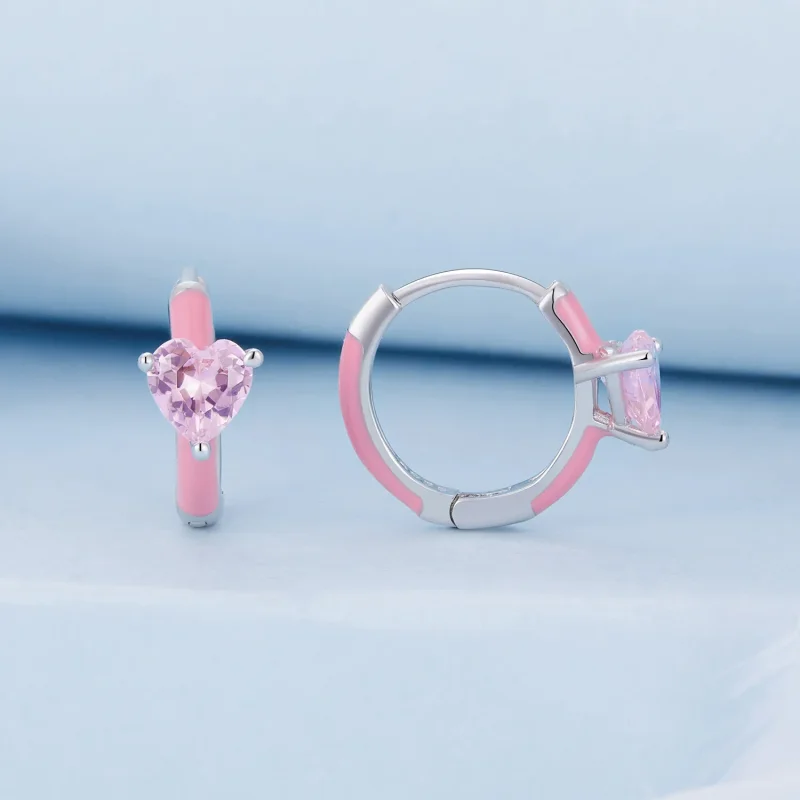 (zdjęcie do) Pandora Style Różowe kolczyki w kształcie serca - BSE813 - Wyświetl 2