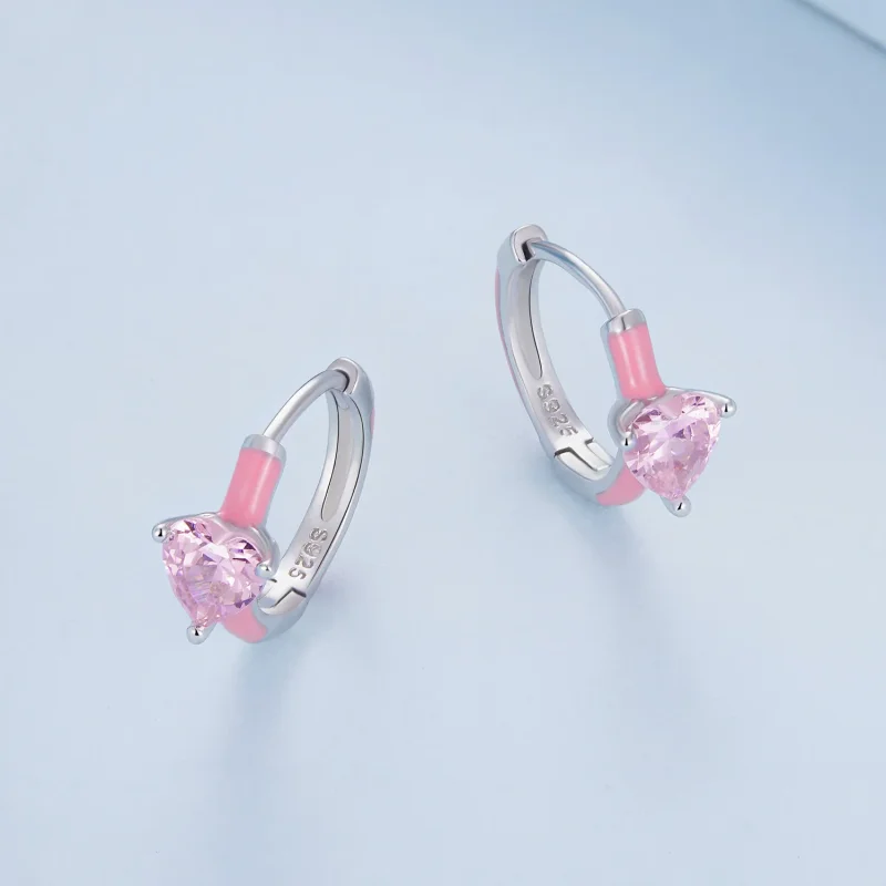 (zdjęcie do) Pandora Style Różowe kolczyki w kształcie serca - BSE813 - Wyświetl 3