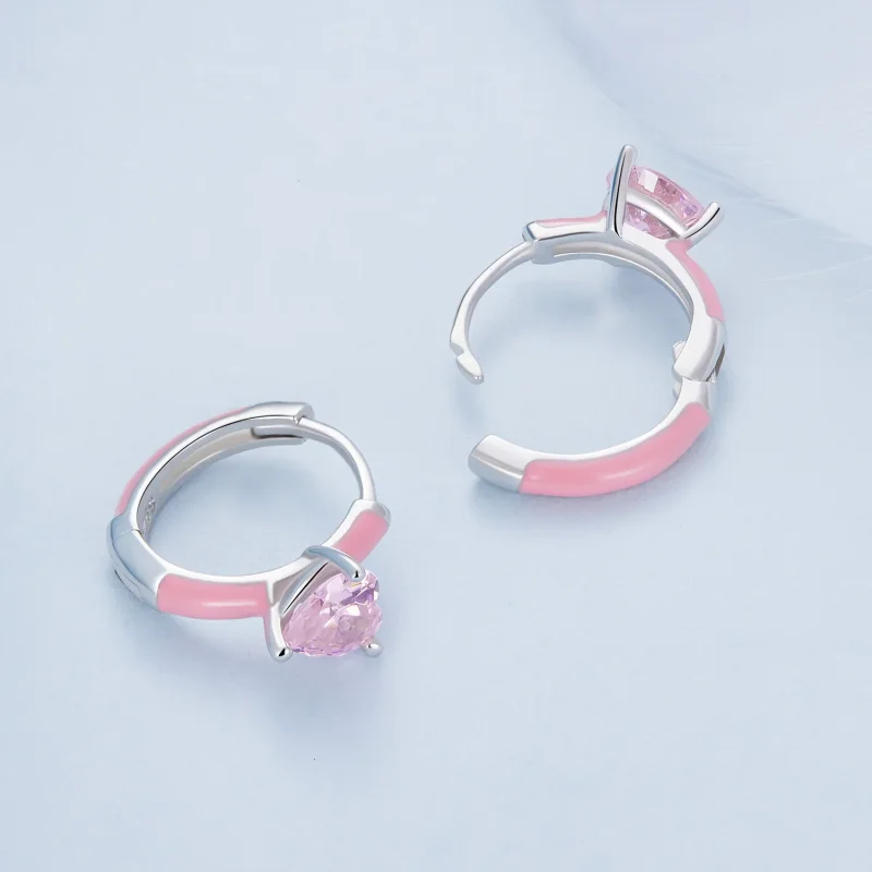 (zdjęcie do) Pandora Style Różowe kolczyki w kształcie serca - BSE813 - Wyświetl 4