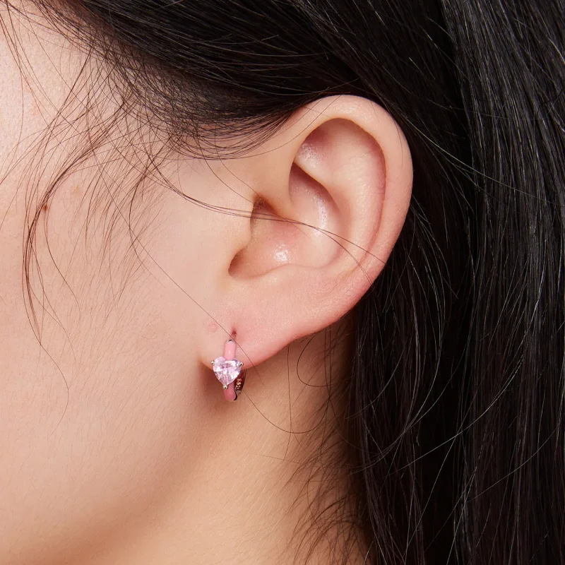 (zdjęcie do) Pandora Style Różowe kolczyki w kształcie serca - BSE813 - Wyświetl 6