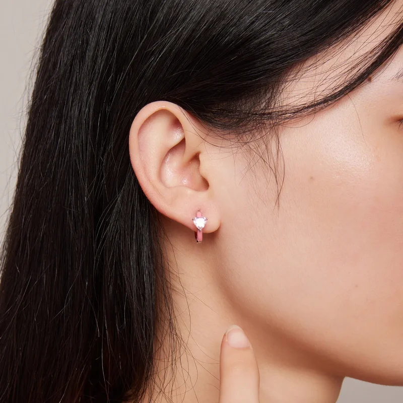(zdjęcie do) Pandora Style Różowe kolczyki w kształcie serca - BSE813 - Wyświetl 7