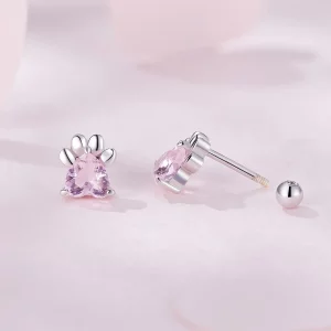 Pandora Style Różowe Kolczyki z Motywem Psich Łapek - SCE1574