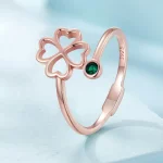 Pandora Style Różowe złoto otwarte pierścionek z czterolistną koniczynką - SCR843-C