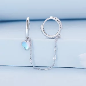 Pandora Style Serce w kształcie księżyca z łańcuchem z podwójnymi kolczykami obręczy - BSE809