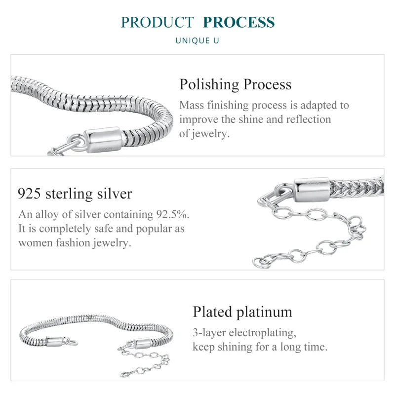 (zdjęcie do) Pandora Style Snake Bone Chain Bransoletka na łańcuszku - BSB150 - Wyświetl 5