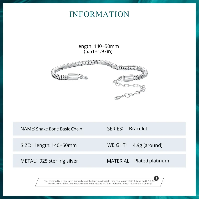 (zdjęcie do) Pandora Style Snake Bone Chain Bransoletka na łańcuszku - BSB150 - Wyświetl 6