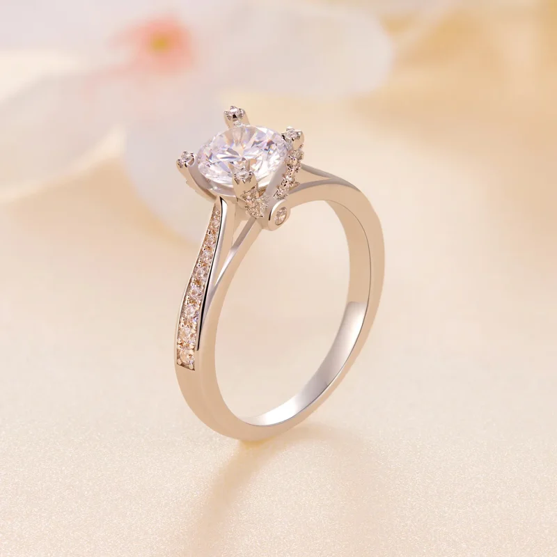 (zdjęcie do) Pandora Style Wyjątkowy Pierścionek Ślubny z Moissanitem - MSR026 - Wyświetl 2
