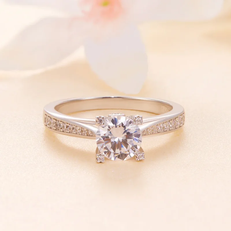 (zdjęcie do) Pandora Style Wyjątkowy Pierścionek Ślubny z Moissanitem - MSR026 - Wyświetl 3