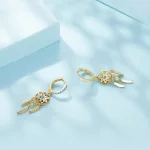 Pandora Style Złote Kolczyki Z Wisienką Dreamcatcher - SCE713-B