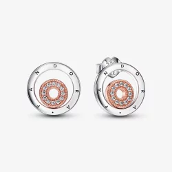 Dwukolorowe kolczyki wkrętki z logo Pandora Signature - 282314C01