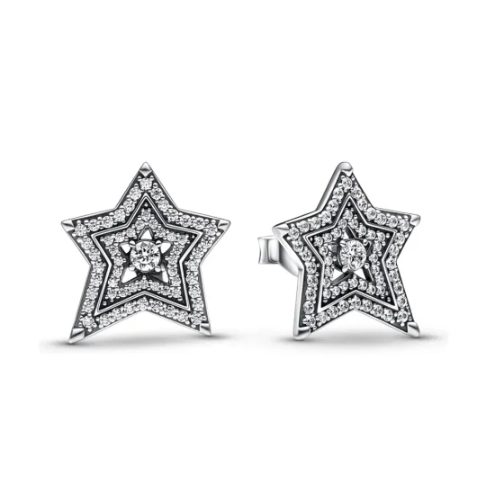 (zdjęcie do) Kolczyki sztyfty Pandora Celestial z asymetrycznymi gwiazdami - 292415C01