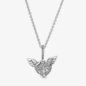 Naszyjnik Pandora Pavé w kształcie serca i skrzydeł anioła - 398505C01