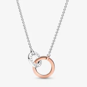 Naszyjnik Pandora Signature Dwukolorowy splecione kręgi - 382778C01