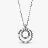 Wisiorek i naszyjnik Pandora Signature Pavé i koralikami - 392308C01