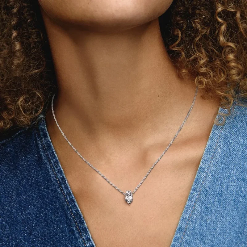 (zdjęcie do) Wisiorek z podwójnym sercem Pandora Błyszczący naszyjnik Collier - 391229C01 - Wyświetl 6