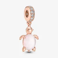 Zawieszka Pandora ze szkła Murano w kształcie różowego żółwia morskiego - 788939C01