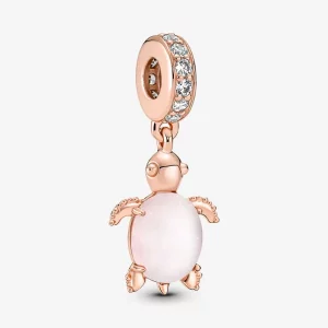 Zawieszka Pandora ze szkła Murano w kształcie różowego żółwia morskiego - 788939C01
