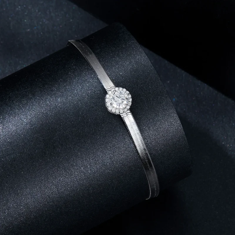 (zdjęcie do) Bransoletka z kości węża PANDORA Style 0,5 Ct Moissanite (jeden certyfikat) - MS - Wyświetl 2