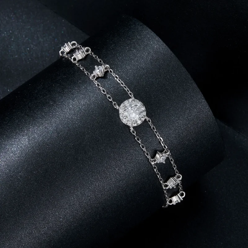 (zdjęcie do) Błyszcząca podwójna bransoletka Moissanite w stylu PANDORA (jeden certyfikat) - - Wyświetl 2