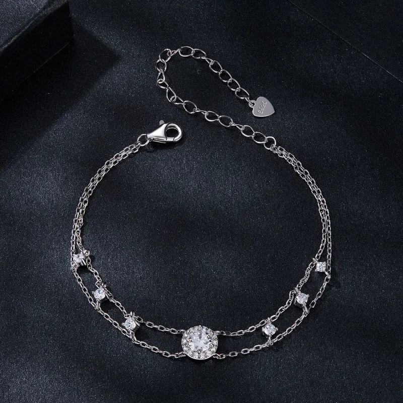 (zdjęcie do) Błyszcząca podwójna bransoletka Moissanite w stylu PANDORA (jeden certyfikat) - - Wyświetl 3