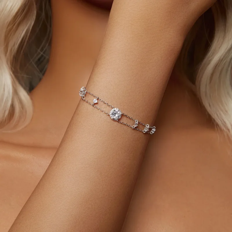 (zdjęcie do) Błyszcząca podwójna bransoletka Moissanite w stylu PANDORA (jeden certyfikat) - - Wyświetl 5