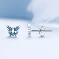 Kolczyki w kształcie niebieskich motyli w stylu PANDORA - BSE957