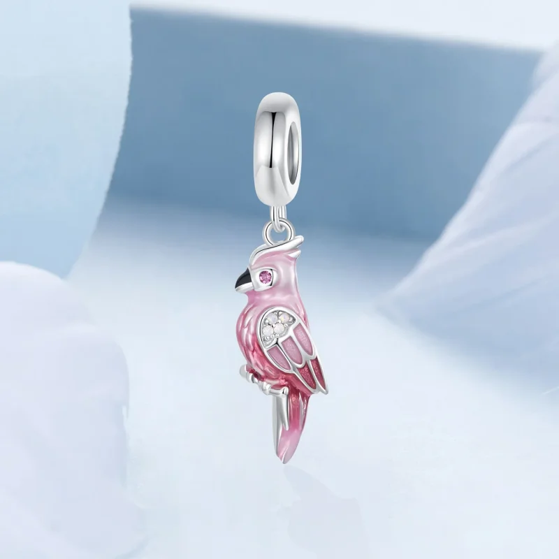 (zdjęcie do) Zawieszka z różową papugą w stylu PANDORA - BSC971 - Wyświetl 2
