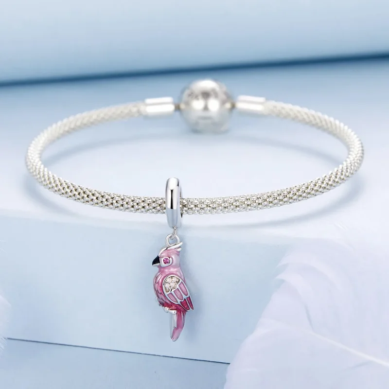 (zdjęcie do) Zawieszka z różową papugą w stylu PANDORA - BSC971 - Wyświetl 3
