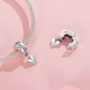 Zawieszka z silikonową klamrą w kształcie inteligentnego serca w stylu PANDORA - SCC2694