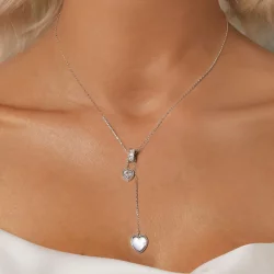 Łańcuszek w kształcie litery Y, bijący serce w stylu PANDORA, z białej muszli - BSN372