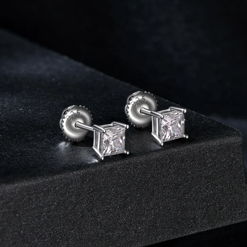 (zdjęcie do) Kolczyki Moissanite w stylu PANDORA Princess (dwa certyfikaty) - MSE047-L - Wyświetl 2